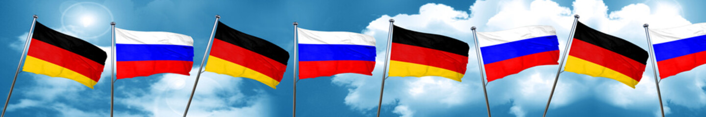 German flag with Russia flag, 3D rendering