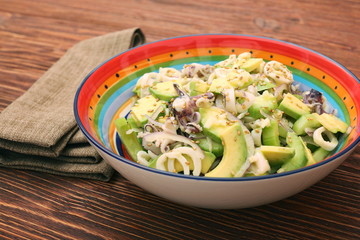Avocado Salad with calamari and cucumber