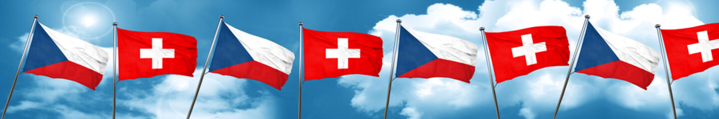 czechoslovakia flag with Switzerland flag, 3D rendering