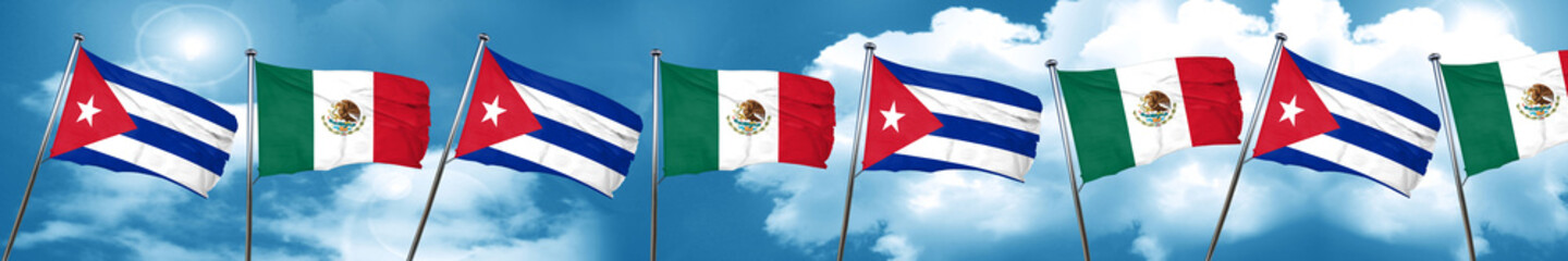 Cuba flag with Mexico flag, 3D rendering
