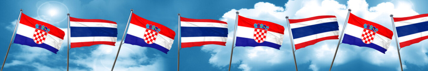 croatia flag with Thailand flag, 3D rendering
