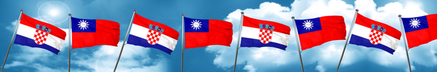 croatia flag with Taiwan flag, 3D rendering