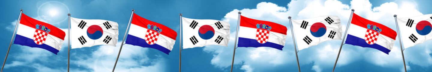 croatia flag with South Korea flag, 3D rendering
