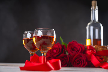 Beautiful composition of valentines stuff on dark background