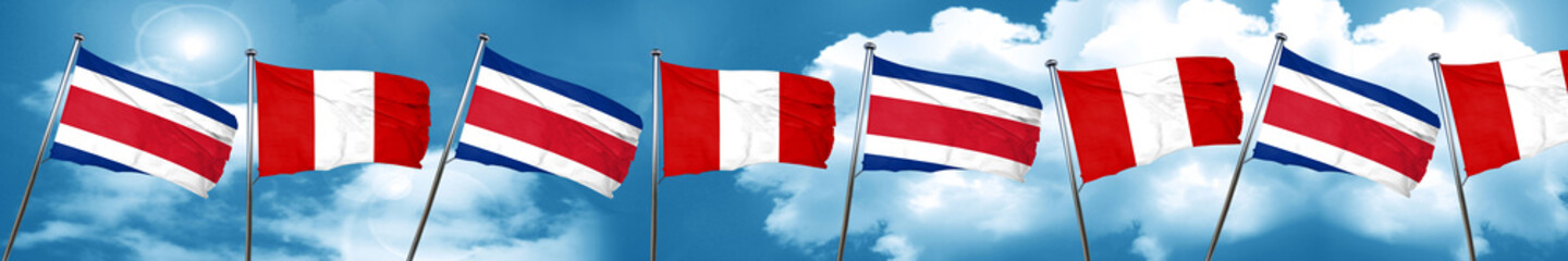 Fototapeta na wymiar Costa Rica flag with Peru flag, 3D rendering