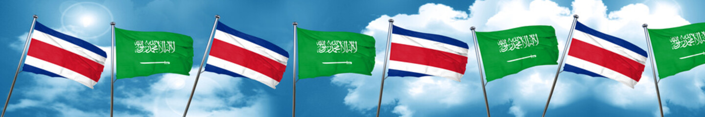 Costa Rica flag with Saudi Arabia flag, 3D rendering
