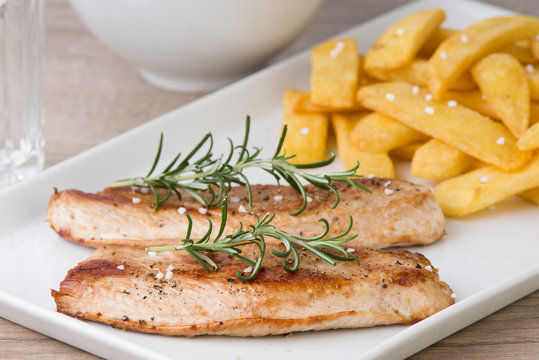 Putenschnitzel mit Pommes Frites