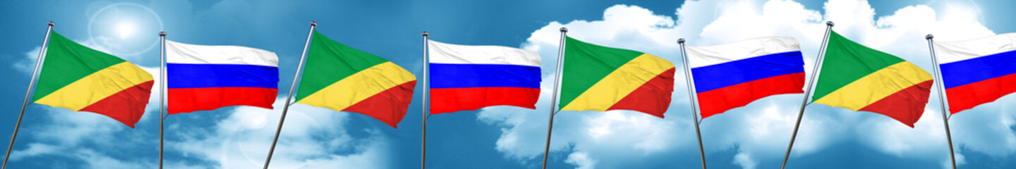 Congo flag with Russia flag, 3D rendering