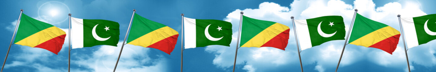 Congo flag with Pakistan flag, 3D rendering