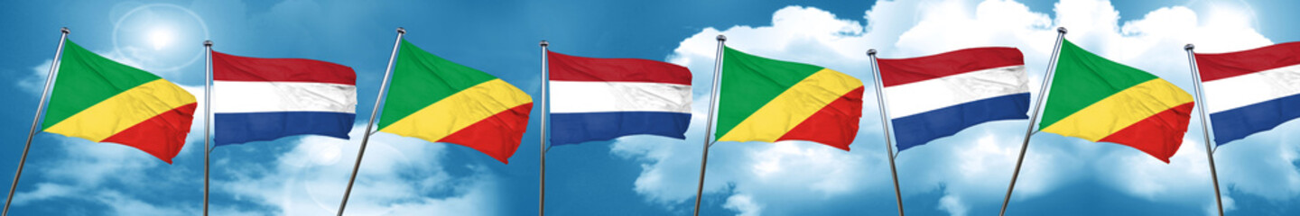 Congo flag with Netherlands flag, 3D rendering