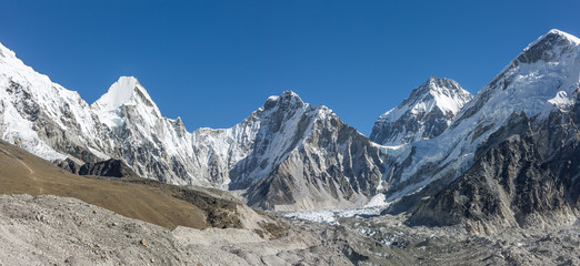 Panoramic photo of the legendary glacier circus Khumbu, from where the assault Mount Everest -...