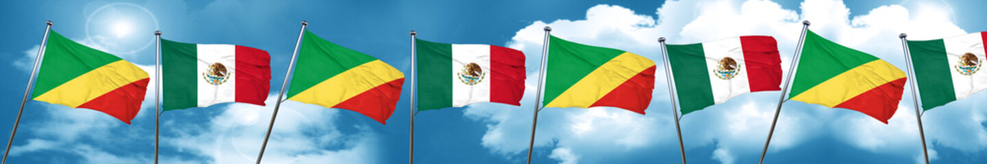Congo flag with Mexico flag, 3D rendering