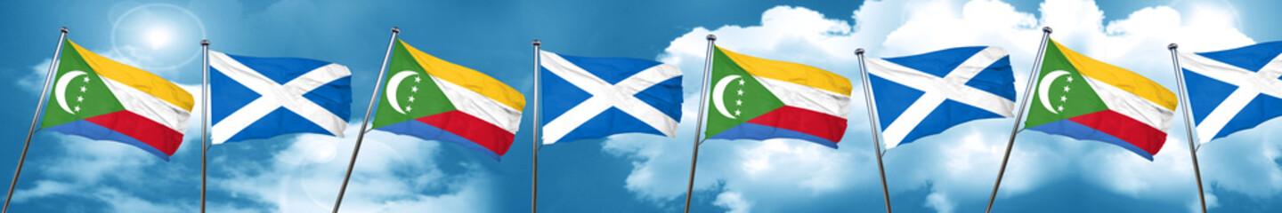 Comoros flag with Scotland flag, 3D rendering