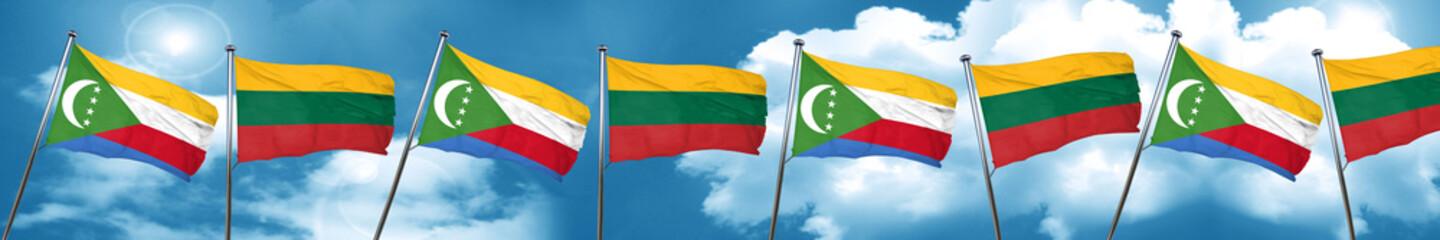 Comoros flag with Lithuania flag, 3D rendering