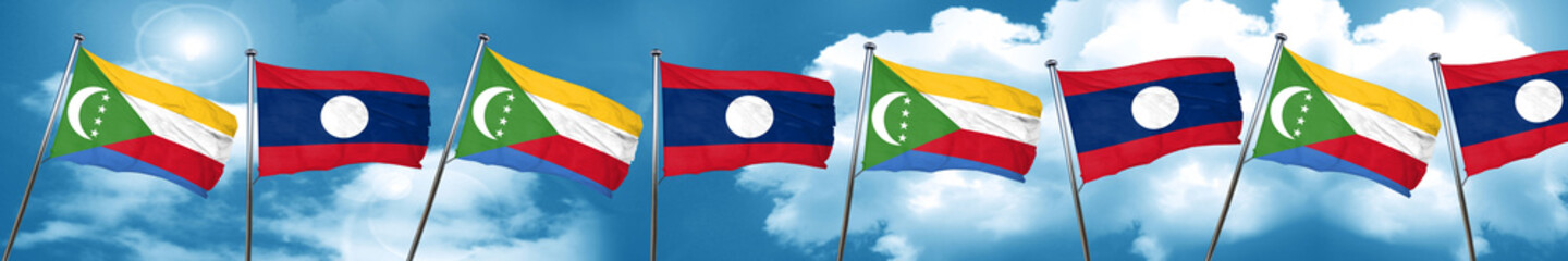 Comoros flag with Laos flag, 3D rendering