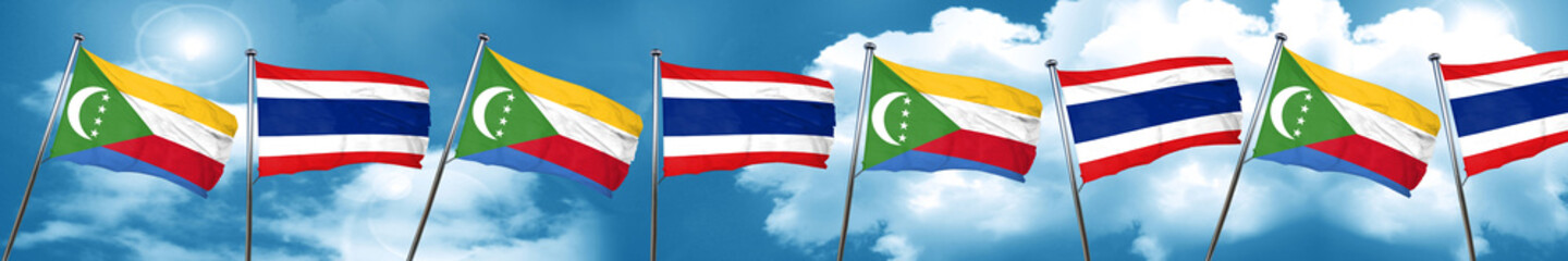 Fototapeta na wymiar Comoros flag with Thailand flag, 3D rendering