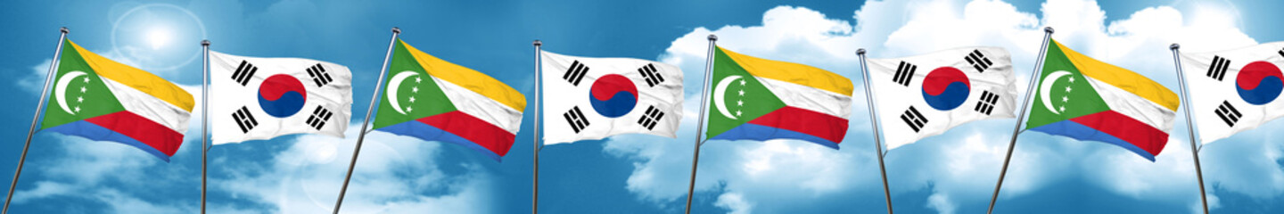 Comoros flag with South Korea flag, 3D rendering