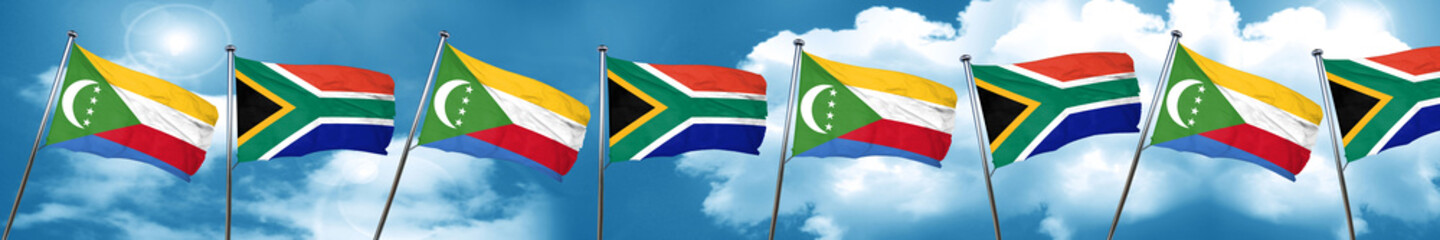 Fototapeta na wymiar Comoros flag with South Africa flag, 3D rendering