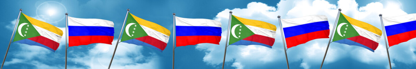 Comoros flag with Russia flag, 3D rendering