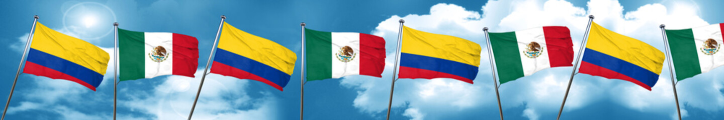 Fototapeta na wymiar Colombia flag with Mexico flag, 3D rendering