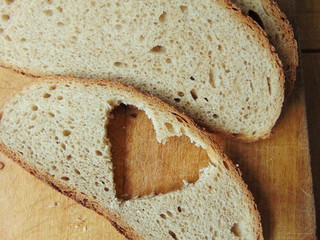 Bread with heart cut out of slice