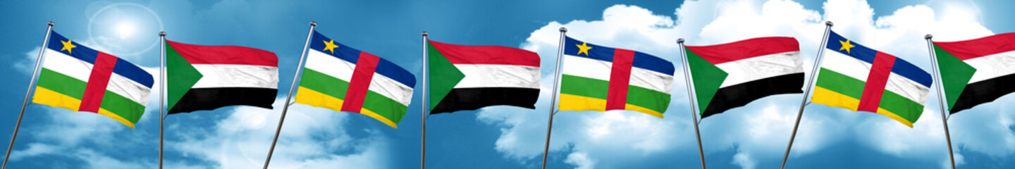 Central african republic flag with Sudan flag, 3D rendering