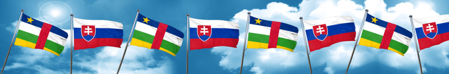 Central african republic flag with Slovakia flag, 3D rendering
