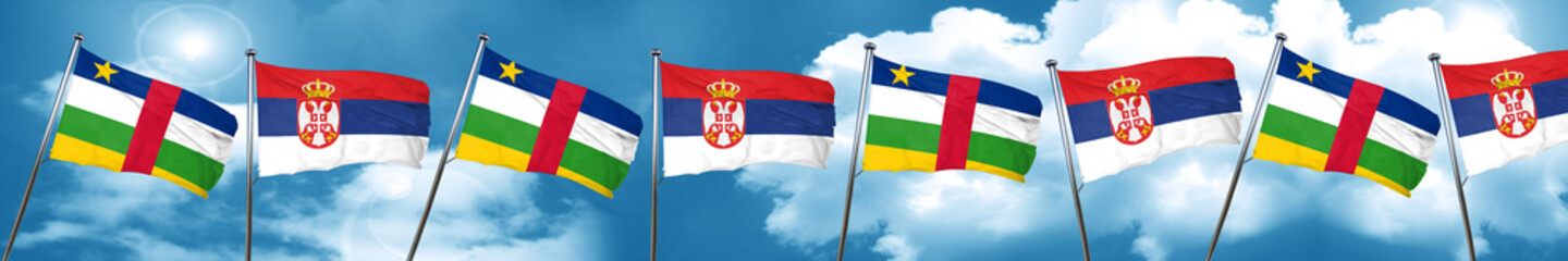 Central african republic flag with Serbia flag, 3D rendering