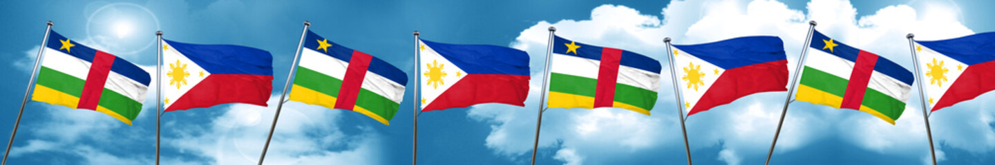Central african republic flag with Philippines flag, 3D renderin