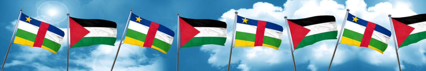 Central african republic flag with Palestine flag, 3D rendering