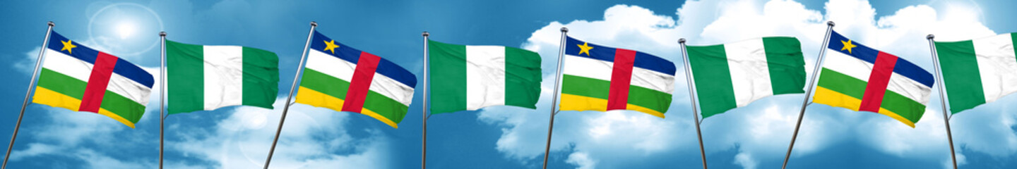 Central african republic flag with Nigeria flag, 3D rendering