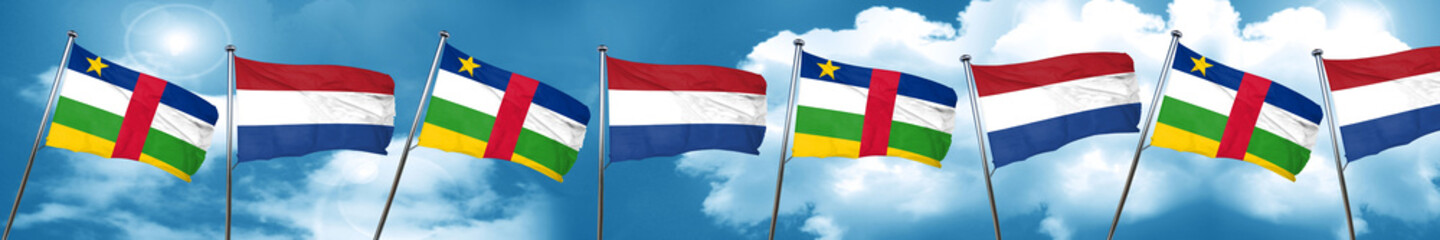 Central african republic flag with Netherlands flag, 3D renderin