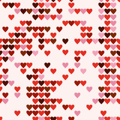 Seamless pattern of hearts many digital. Pixel art illustration.