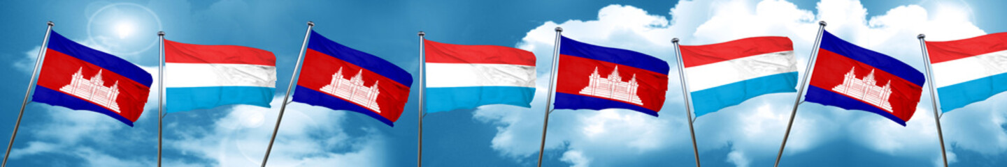 Cambodia flag with Luxembourg flag, 3D rendering