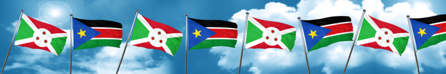 Burundi flag with South Sudan flag, 3D rendering