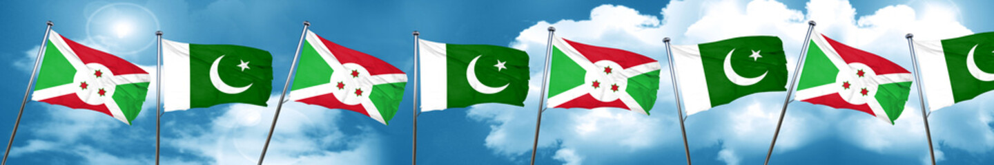 Burundi flag with Pakistan flag, 3D rendering