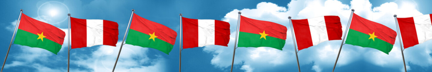 Fototapeta na wymiar Burkina Faso flag with Peru flag, 3D rendering