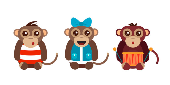 Monkey animal fun character vector illustration.