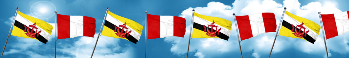Brunei flag with Peru flag, 3D rendering