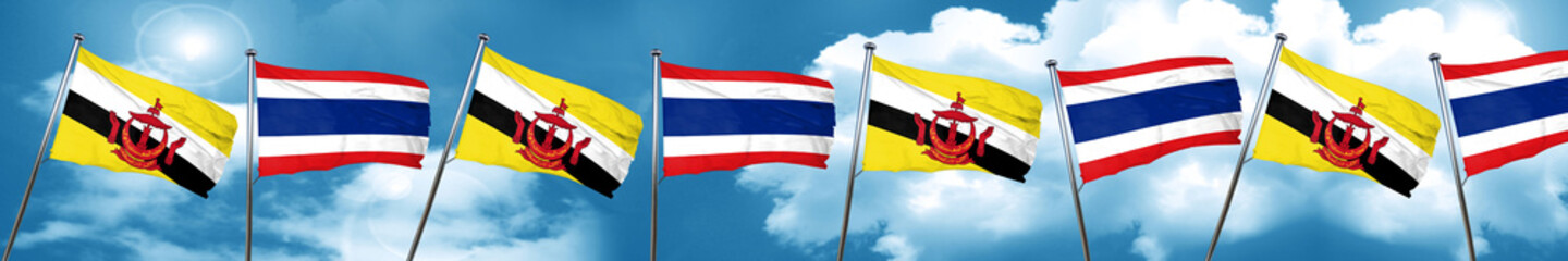 Brunei flag with Thailand flag, 3D rendering