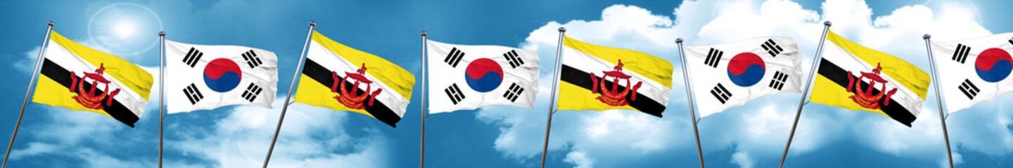 Brunei flag with South Korea flag, 3D rendering