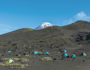 Base volcanologists and tourists near volcano Tolbachik - Kamchatka, Russia © vadim_petrakov