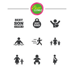 People, family icons. Swimming, baby signs.
