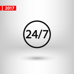 24 hours a day and 7 days a week icon, vector illustration. Flat design style 