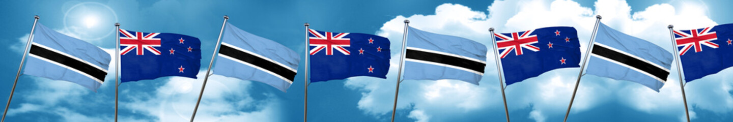 Botswana flag with New Zealand flag, 3D rendering