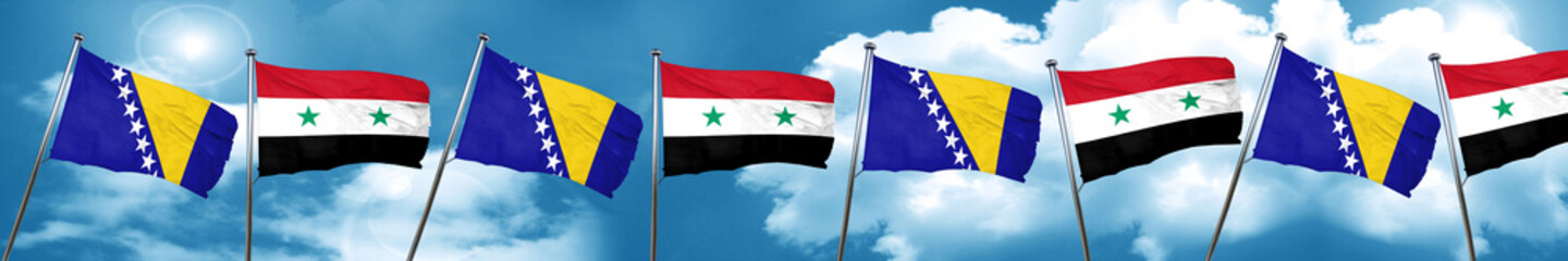 Bosnia and Herzegovina flag with Syria flag, 3D rendering