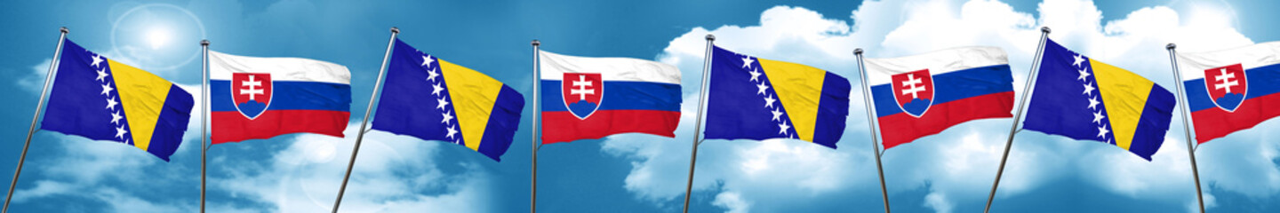 Bosnia and Herzegovina flag with Slovakia flag, 3D rendering
