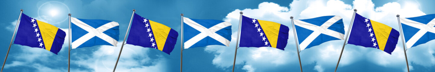 Bosnia and Herzegovina flag with Scotland flag, 3D rendering