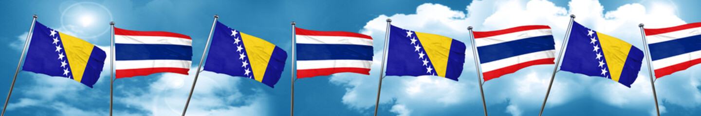 Bosnia and Herzegovina flag with Thailand flag, 3D rendering