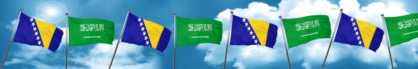Bosnia and Herzegovina flag with Saudi Arabia flag, 3D rendering